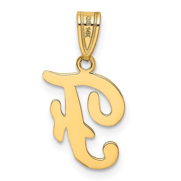14k Yellow Gold, Mimi Collection, Small Script Initial F Pendant - Picture 3 of 6